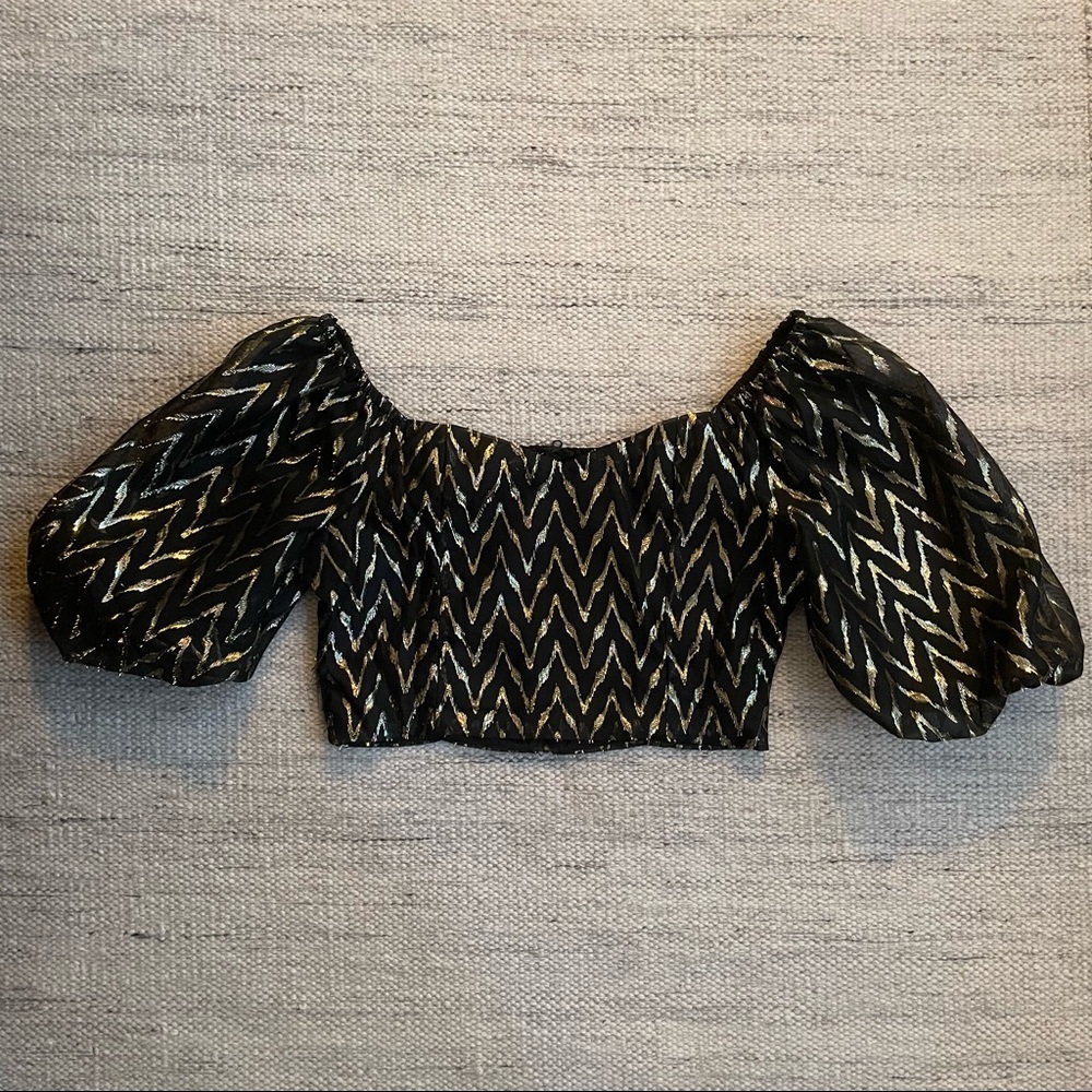 Metallic Puffy Sleeve crop Top